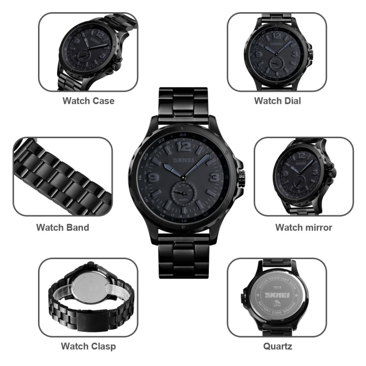 Skmei 1513 Fashion Trendy Steel Band Quartz Watch Mens Waterproof Leisure Watch Reluova