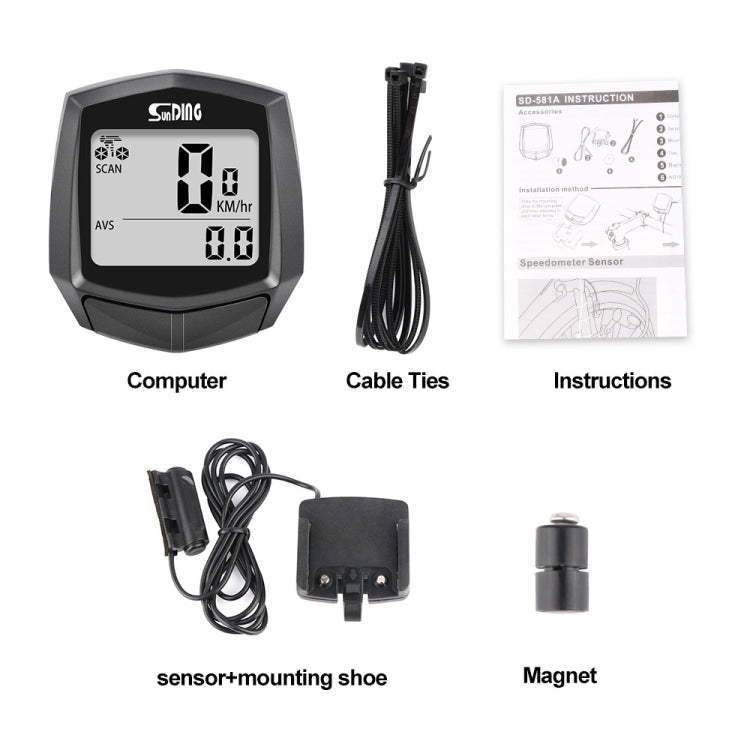 SUNDING SD-581A Bike Wired Computer Speedometer Odometer Cycling Bicycle Waterproof Measurable Temperature Stopwatch