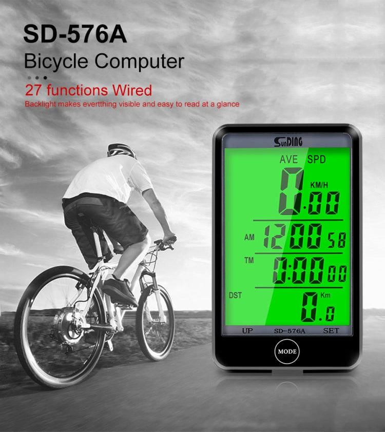 SUNDING SD-576A Waterproof Bike Cycling Odometer Stopwatch LED Digital Rate Speedometer Watch Reluova