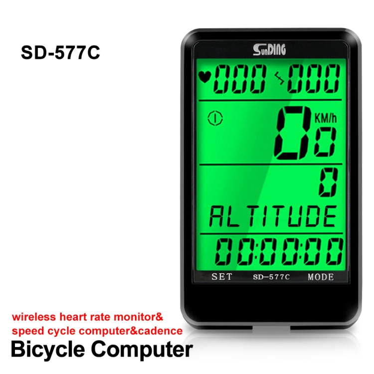 SUNDING SD-577C  Cycling Computer LCD Backlight Waterproof Wireless Stopwatch MTB Bike Odometer Stopwatch Bicycle Speedometer Reluova