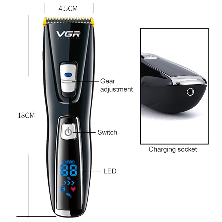 VGR V-027 10W Professional Electric Hair Clipper with LCD Display, Plug Type: EU Plug