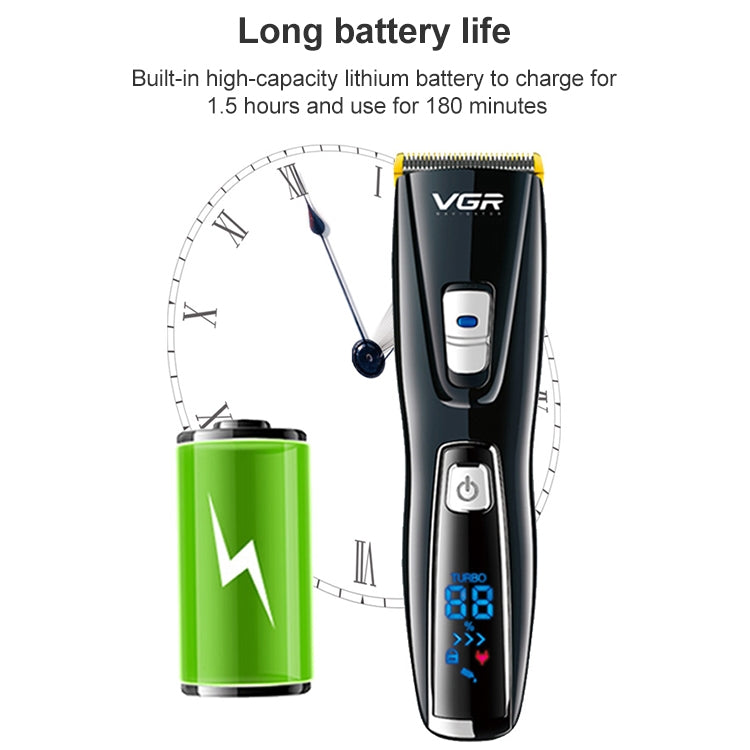 VGR V-027 10W Professional Electric Hair Clipper with LCD Display, Plug Type: EU Plug Reluova