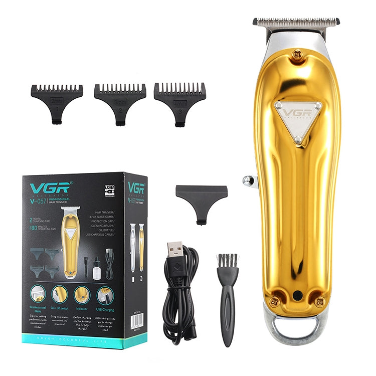 VGR V-057 8W USB Metal Professional Oil Head Push White Hair Clipper Reluova