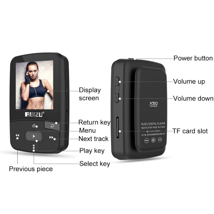 New Arrival Original RUIZU X50 Sport Bluetooth MP3 Player 8gb Clip Mini with Screen Support FM,Recording,E-Book,Clock,Pedometer Reluova