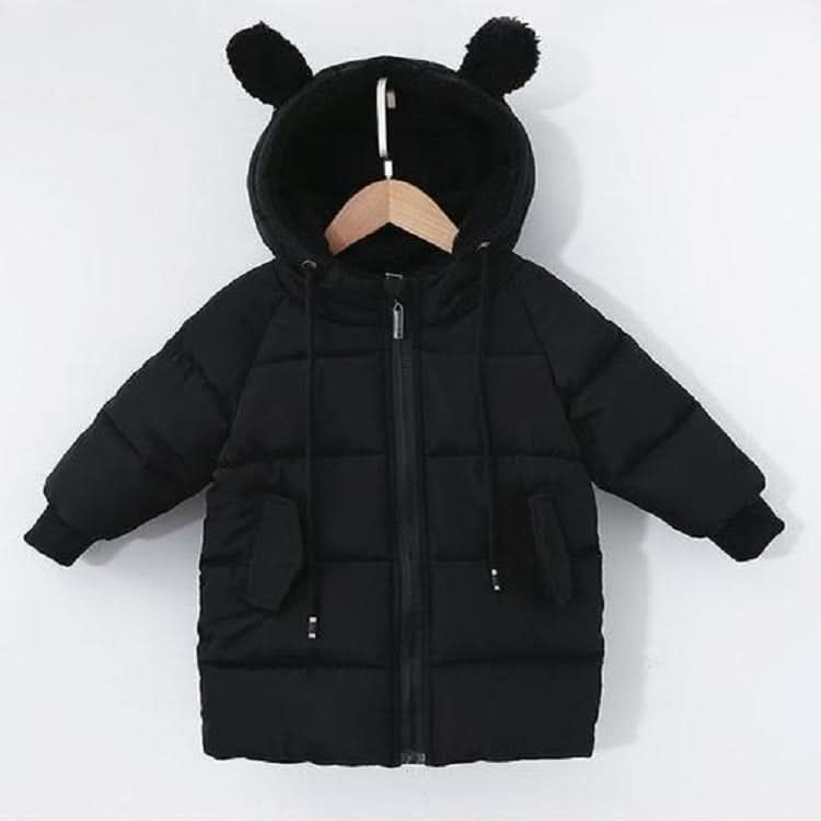 Winter Children Mid-length Thick Warm Down Jacket Cartoon Animal Ear Shape Hooded Cotton Jacket Reluova