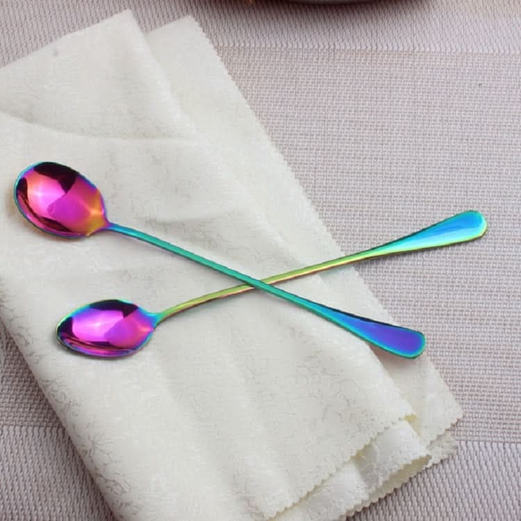 2 PCS Stainless Steel Rainbow Long Handled Coffee Scoops Cold Drink Stirring Spoon for Dessert Cake-Reluova