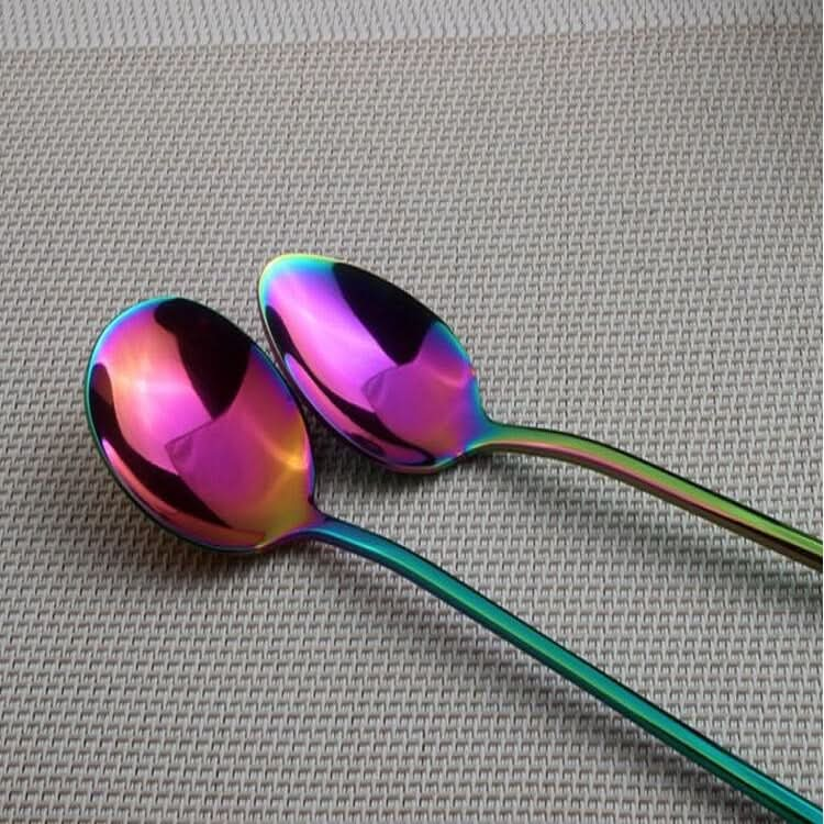 2 PCS Stainless Steel Rainbow Long Handled Coffee Scoops Cold Drink Stirring Spoon for Dessert Cake-Reluova