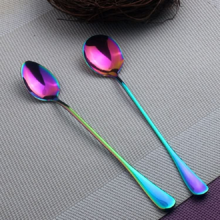 2 PCS Stainless Steel Rainbow Long Handled Coffee Scoops Cold Drink Stirring Spoon for Dessert Cake-Reluova