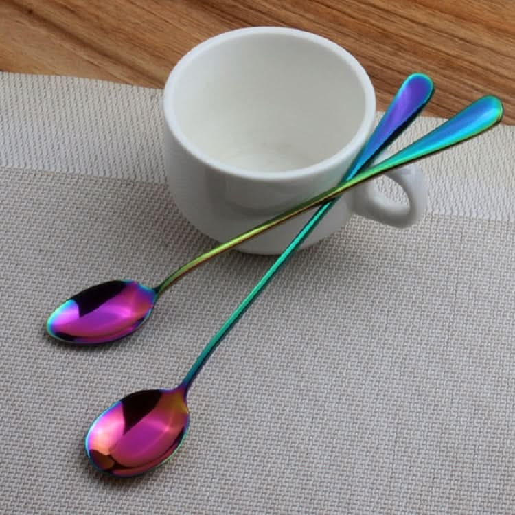 2 PCS Stainless Steel Rainbow Long Handled Coffee Scoops Cold Drink Stirring Spoon for Dessert Cake-Reluova