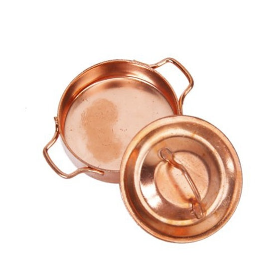 3 PCS Doll House Miniature Kitchen Copper Pot with Lid Children Educational Toys Reluova