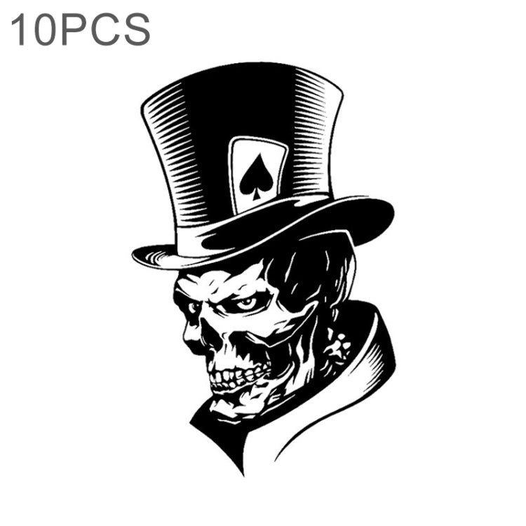 10 PCS Joker Skeleton Skull Playing Cards Poker Monster Hat Shape Vinyl Car Sticker, Size: 11.3x17.6cm