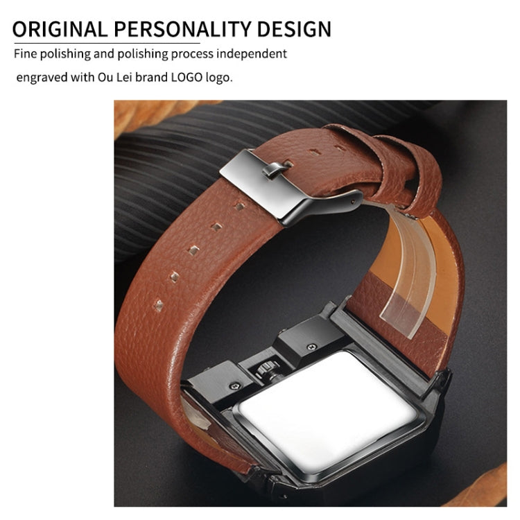 Oulm 3364 Men Square Dial Leather Belt Quartz Watch