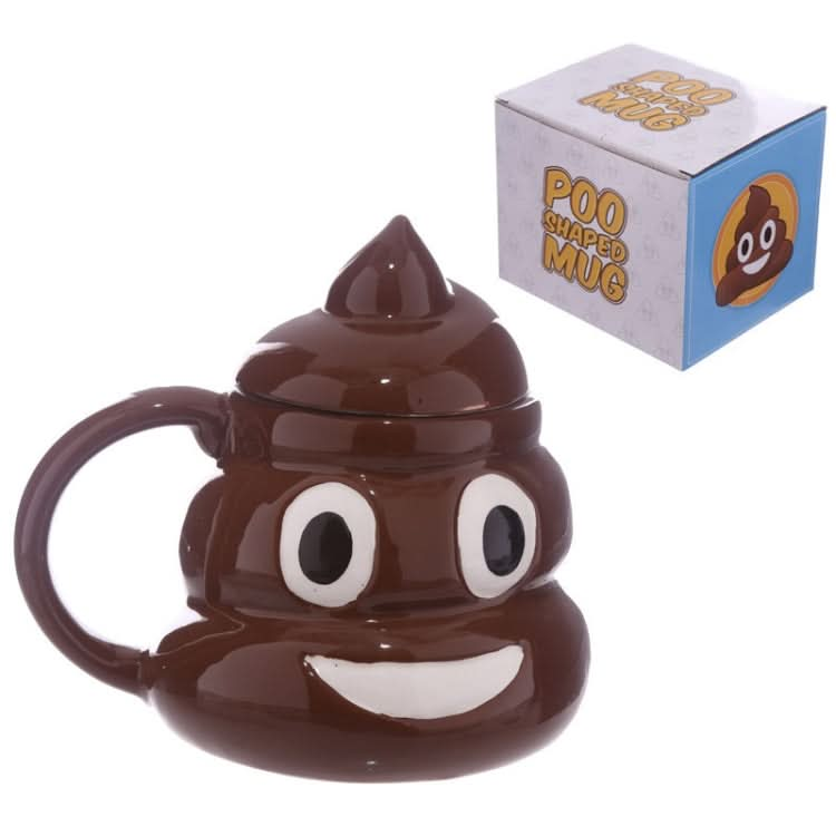 Funny Poop Ceramic Mug Cartoon Smiley Coffee Milk Mug Porcelain Water Cup with Handgrip Lid - Reluova