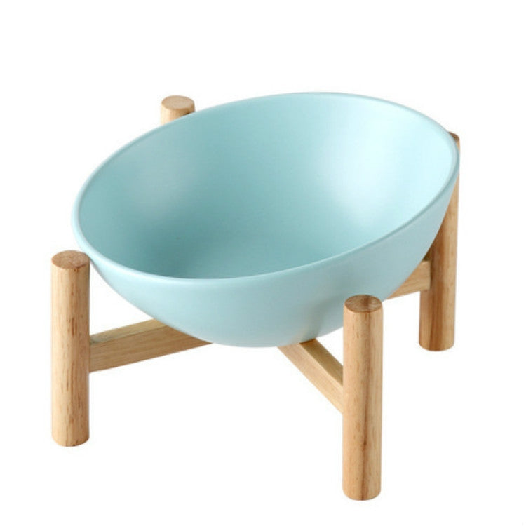 18cm/600ml Cat Dog Food Bowl Pet Ceramic Bowl, Style:Bowl With Wooden Stand(Blue)-Reluova