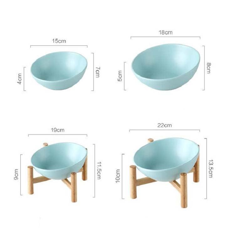 18cm/600ml Cat Dog Food Bowl Pet Ceramic Bowl, Style:Bowl With Wooden Stand(Blue)-Reluova