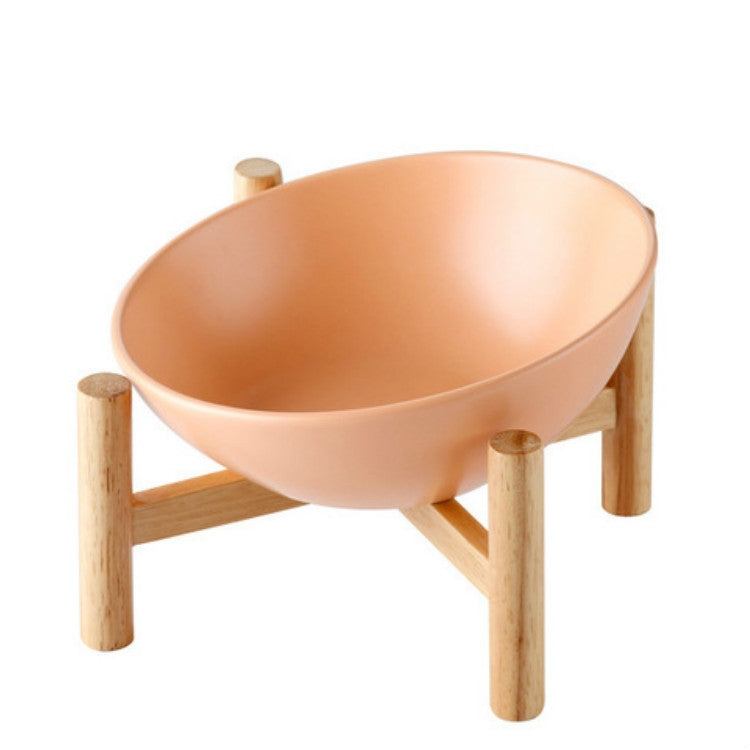 18cm/600ml Cat Dog Food Bowl Pet Ceramic Bowl, Style:Bowl With Wooden Stand(Orange)-Reluova