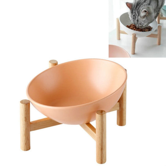 18cm/600ml Cat Dog Food Bowl Pet Ceramic Bowl, Style:Bowl With Wooden Stand(Orange)-Reluova