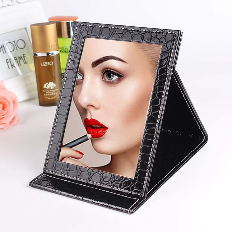 Square Stand Leather Make Up Mirror Alligator Pattern Portable Cosmetic Mirror Reluova