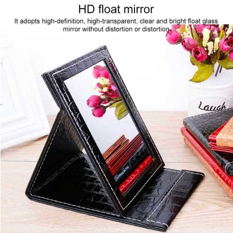 Square Stand Leather Make Up Mirror Alligator Pattern Portable Cosmetic Mirror Reluova