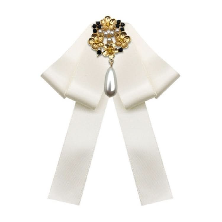 Ladies Retro Style Cloth Fabric Pearl Diamond Brooch Bow Tie Bow Clothing Accessories Reluova