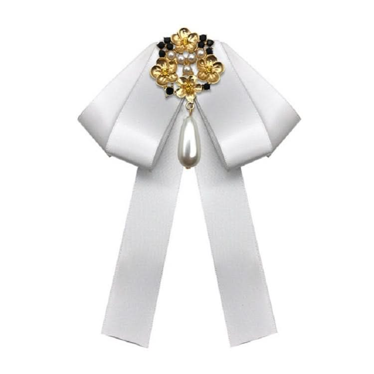 Ladies Retro Style Cloth Fabric Pearl Diamond Brooch Bow Tie Bow Clothing Accessories Reluova