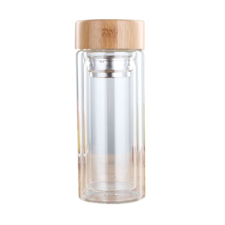 Glass Water Tea Bottles with Infuser Bamboo Lid Double Wall Brief Portable Outdoor Bottle - Reluova