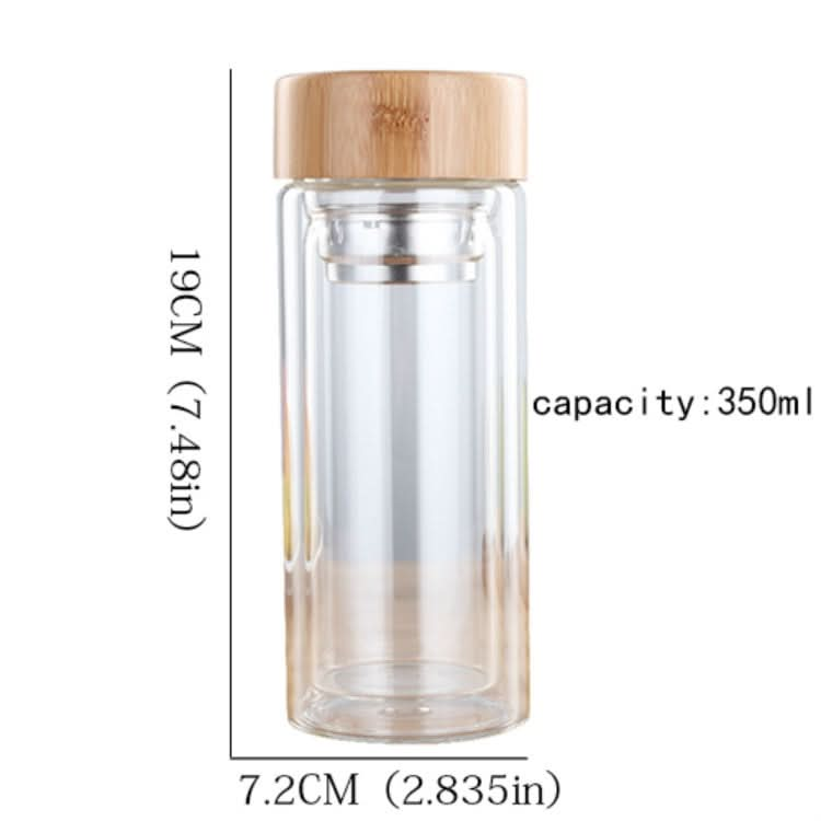 Glass Water Tea Bottles with Infuser Bamboo Lid Double Wall Brief Portable Outdoor Bottle - Reluova