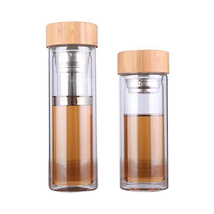 Glass Water Tea Bottles with Infuser Bamboo Lid Double Wall Brief Portable Outdoor Bottle - Reluova