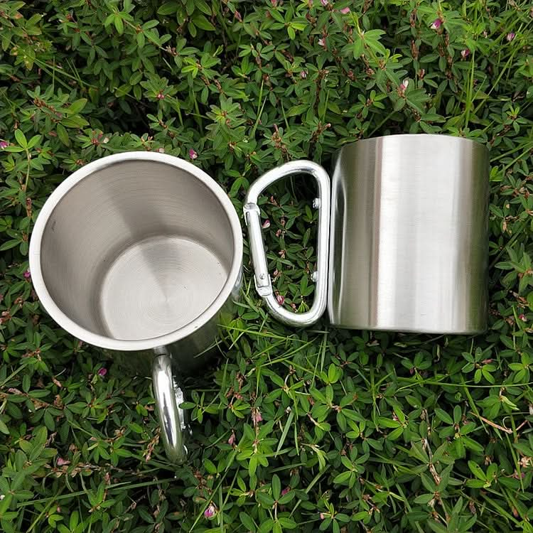 Stainless Steel Double Walled Water Mugs Coffee Cup with Carabiner Handle, Random Color Delivery - Reluova