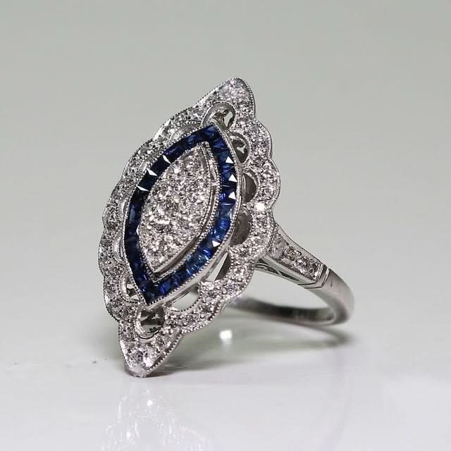 Women Sapphire Rhinestone Engagement Ring Reluova