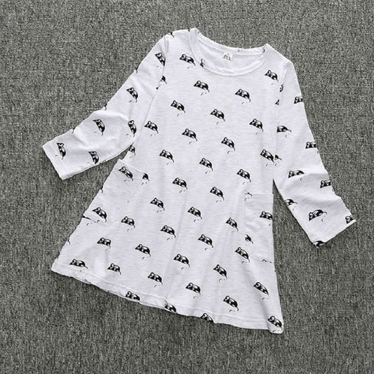 Spring and Autumn Girls Cartoon Mouse Pattern Long Sleeve Dress Reluova