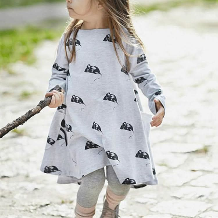 Spring and Autumn Girls Cartoon Mouse Pattern Long Sleeve Dress Reluova