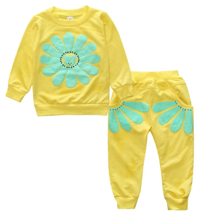 Spring and Autumn Girls Sun Flower Pattern Long Sleeve Top + Pants Set Reluova