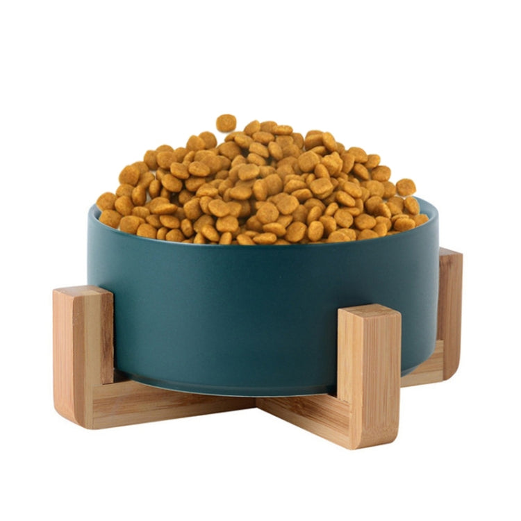 15.5cm/850ml Cat Bowl Dog Pot Pet Ceramic Bowl, Style:Single Bowl With Wooden Stand(Green)-Reluova