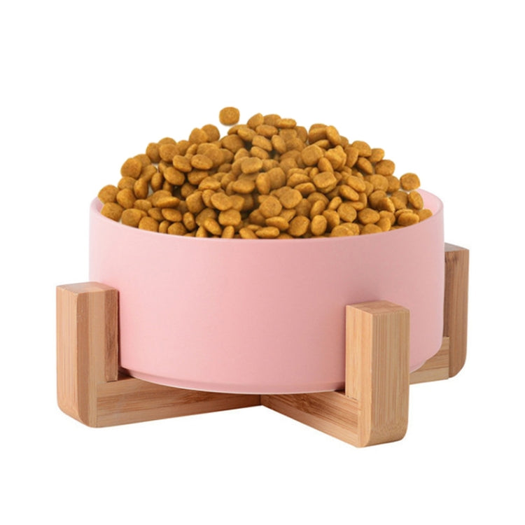 15.5cm/850ml Cat Bowl Dog Pot Pet Ceramic Bowl, Style:Single Bowl With Wooden Stand(Pink)-Reluova