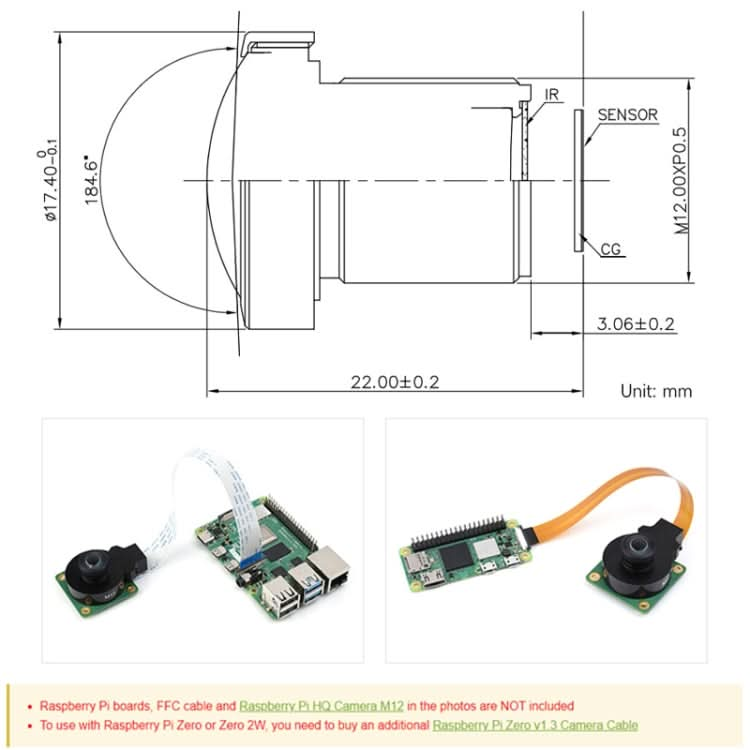 Waveshare WS1842714 For Raspberry Pi M12 High Resolution Lens, 14MP, 2.72mm Focal Length,23964 My Store