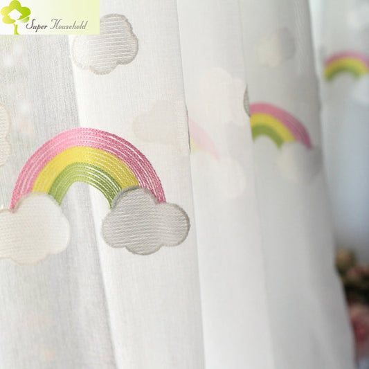 Rainbow Clouds Embroidered Tulle Children Curtains for Kids Bedroom Window Treatments Kitchen Curtains for Living Room My Store