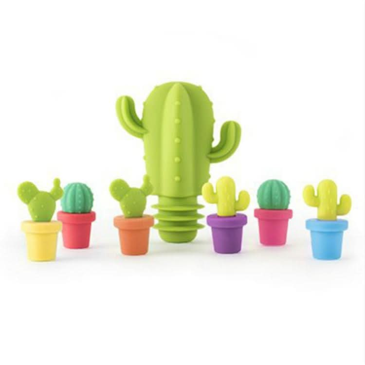 7 PCS Creative Cactus Silicone Wine Bottle Stopper + Wine Glass Marker Set-Reluova