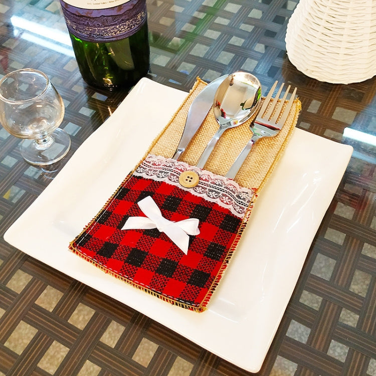 Christmas Knife And Fork Set Christmas Decorations Restaurant Hotel Decoration Checkered