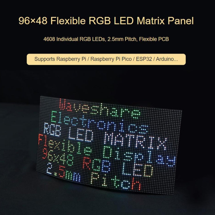 Waveshare Flexible RGB Full-color LED Matrix Panel, 2.5mm Pitch, 96x48 Pixels, Adjustable Brightness Bendable PCB