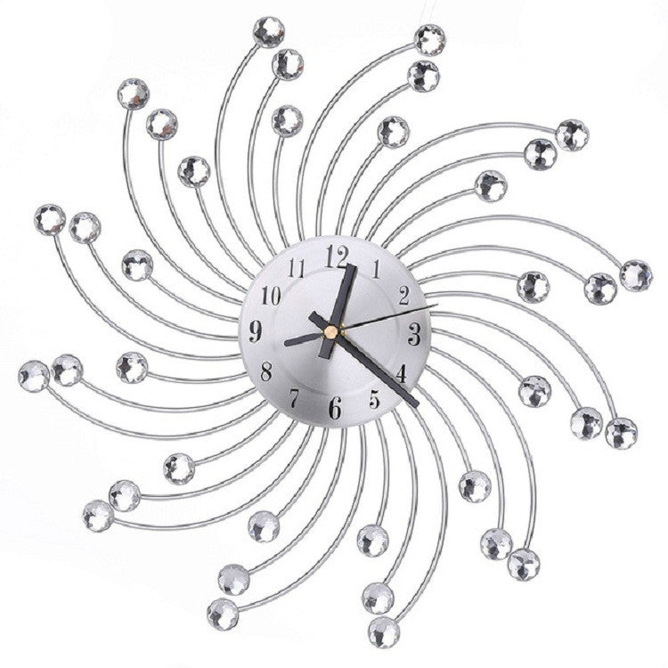 Wrought Iron Crystal Wall Clock Mute Metal Wall Clock for Living Room Bedroom