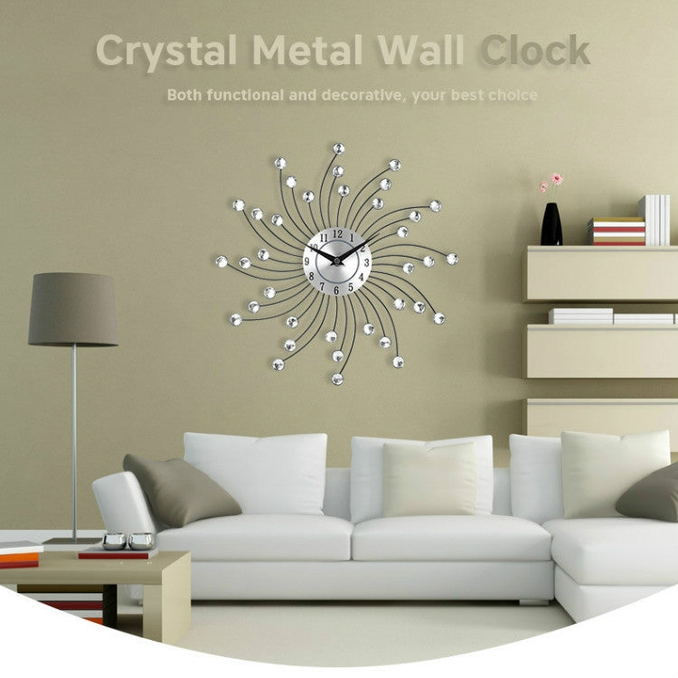 Wrought Iron Crystal Wall Clock Mute Metal Wall Clock for Living Room Bedroom My Store