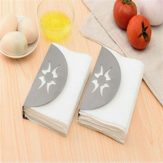 2 PCS Stainless Steel Western Fan-shaped Napkin Seat Napkin Holder Paper Towel Clip