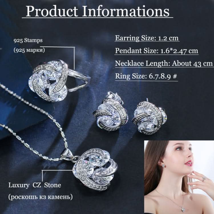 Fashion Cubic Zirconia Knot Earrings Necklace Ring Set for Women Reluova