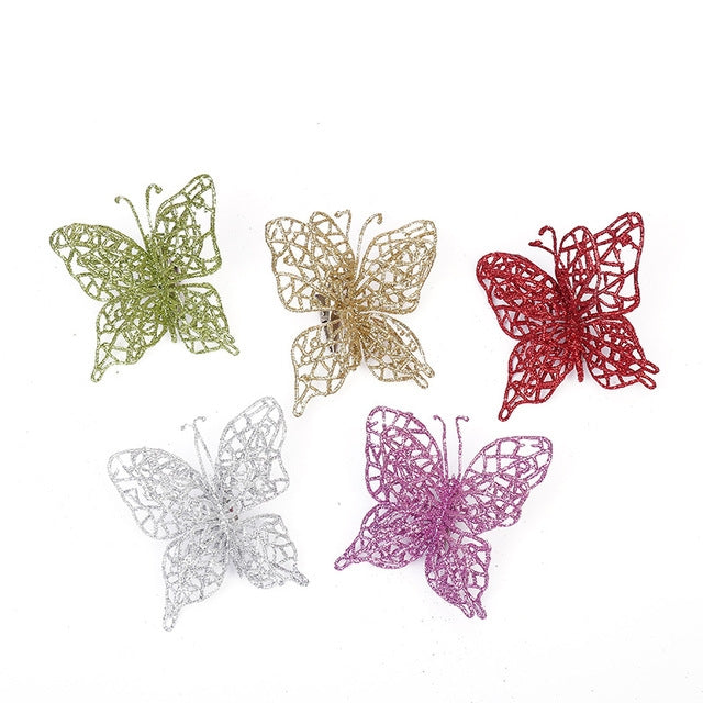 5 PCS Christmas Tree Decoration Artificial Flower Butterfly Christmas Pendant