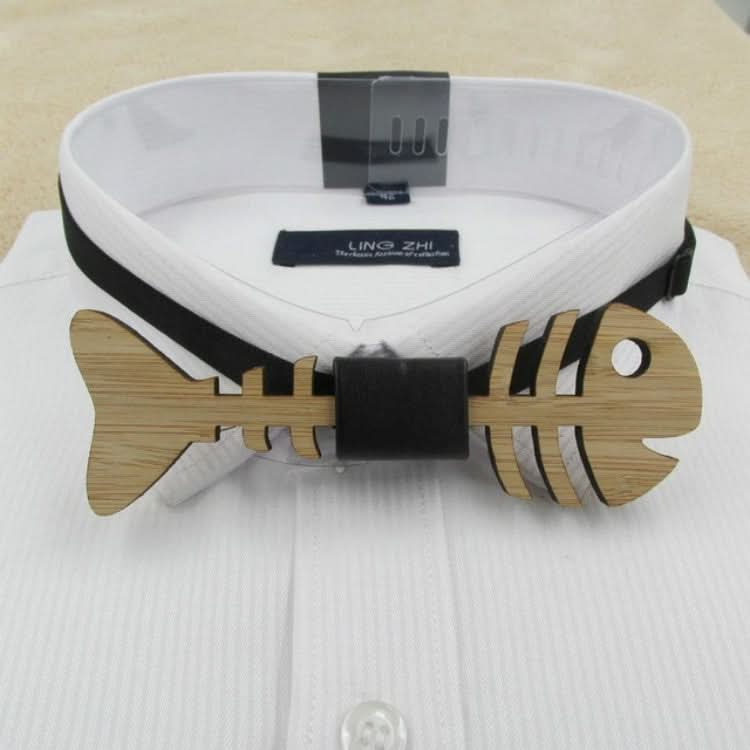 Hollow Fish Bone Shape Bamboo Wooden Bow Tie for Men Reluova