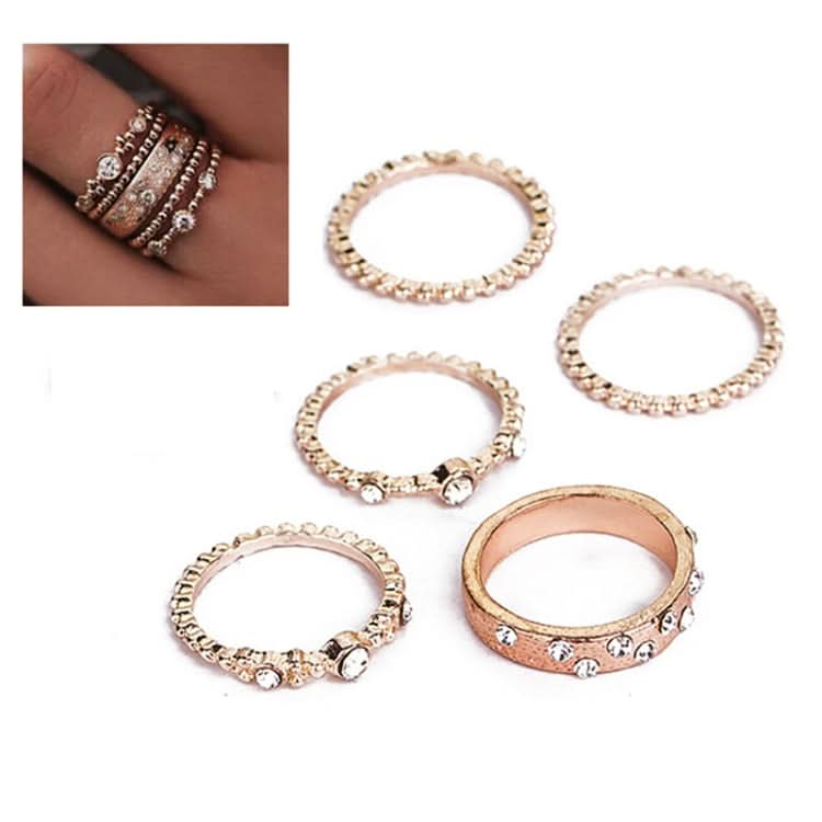 5 PCS/Set Fashion Women Rose Gold Rhinestone Elegant Rings Jewelry Set-Reluova