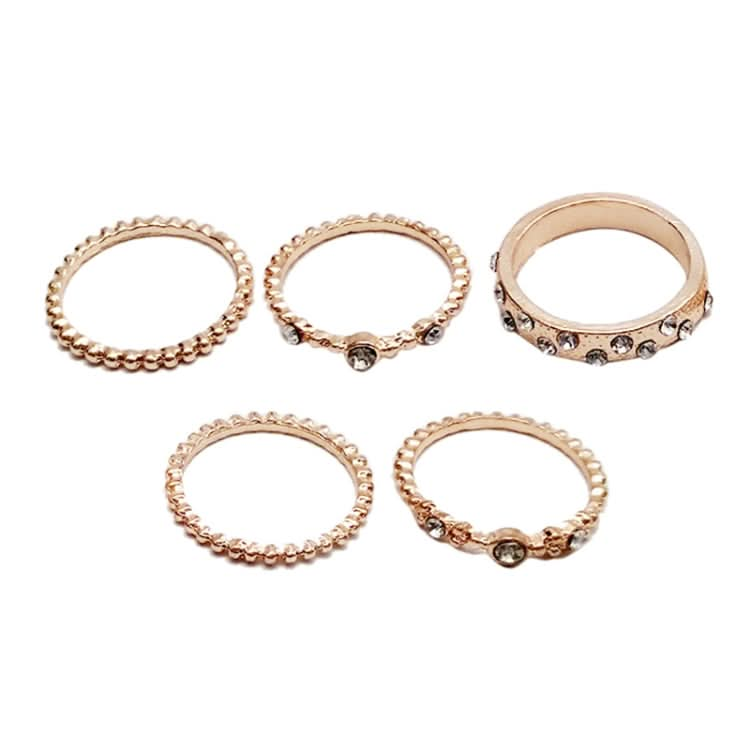 5 PCS/Set Fashion Women Rose Gold Rhinestone Elegant Rings Jewelry Set-Reluova