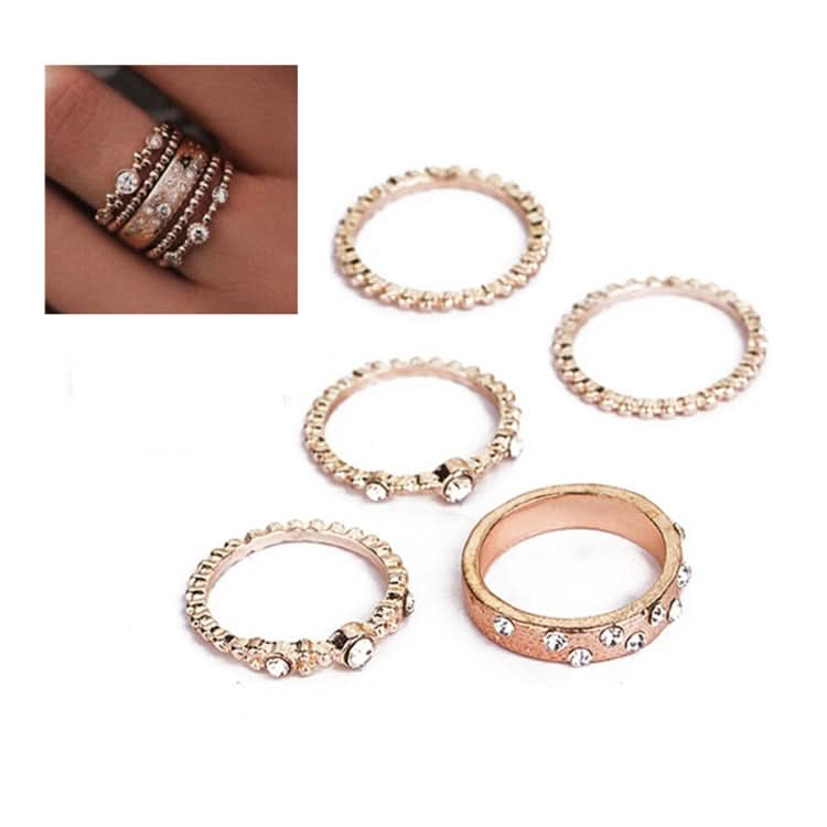 5 PCS/Set Fashion Women Rose Gold Rhinestone Elegant Rings Jewelry Set-Reluova