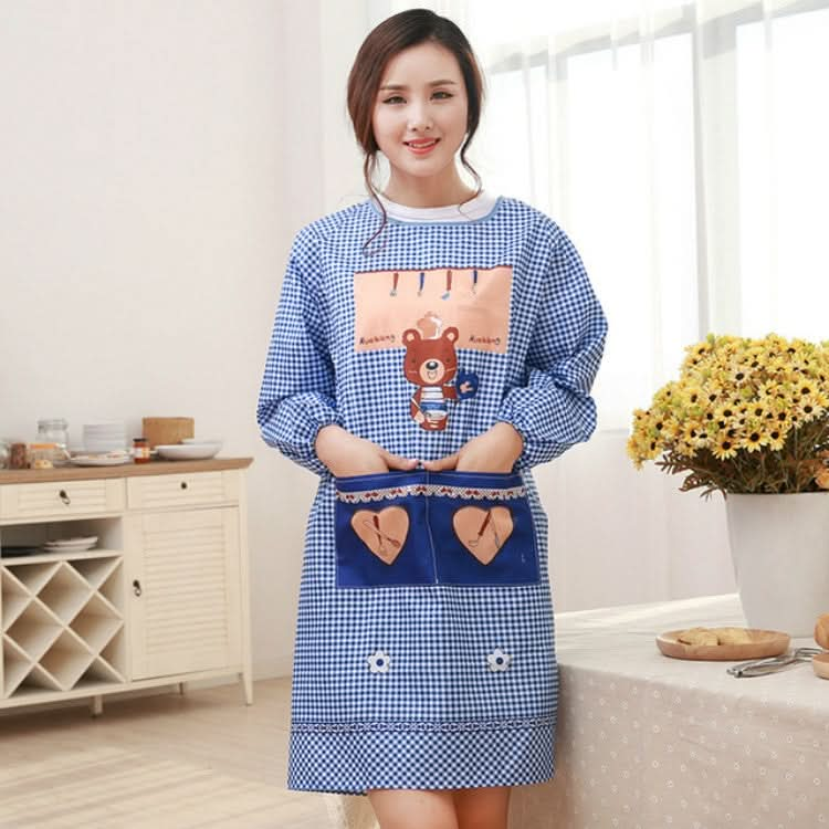 Cartoon Bear Pattern Long Sleeve Long Apron Adult Smock - Reluova